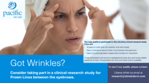 Clinical trial advertisement about wrinkles sponsored by pacifica