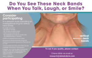 clinical trial infographic about neck bands in a patient's neck when talking, laughing or smiling
